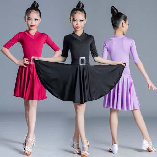 Mint purple wine black Latin dance dresses for girls kids school competition ballroom salsa latin clothing art test dance skirt for children
